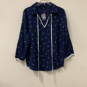 EM Navy Kitty Cat Collared Blouse - S